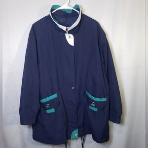 Navy and Teal Women's Jacket Size 2X